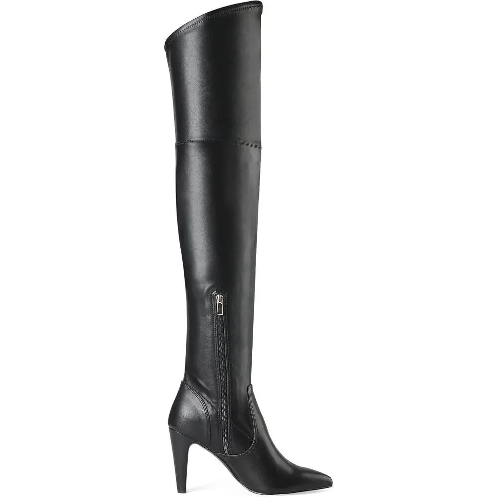 Women's Black/Pu Faux Leather Thigh High Over The Knee Long Pointed Toe Boots